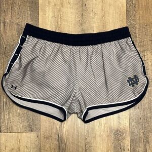 Notre Dame 🍀 Under Armour Light Gray Athletic Shorts with Navy Trim, Size XL GUC
